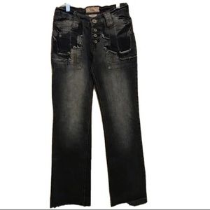 Defuze Blue Vintage Distressed Cut Pockets Low Rise Jeans Juniors Size 3/4